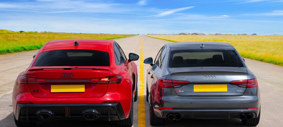 New Audi RS5 racing a tuned Audi S4 in a drag race