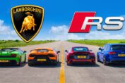 Audi R8 V10 Lamborghini Huracán Gallardo and tuned Audi RS6 lined up for a drag race