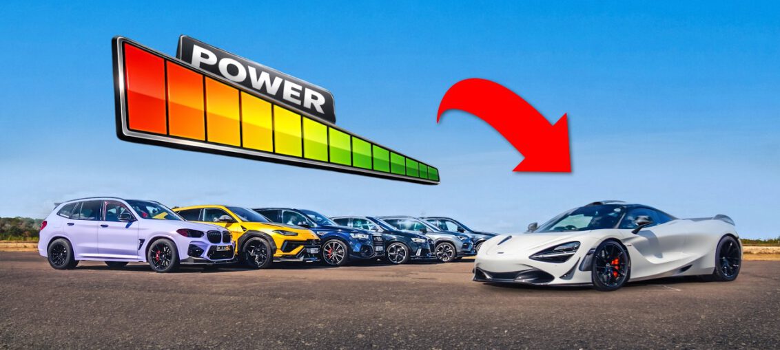 McLaren 720S facing an increasingly extreme lineup of performance SUVs in a drag race