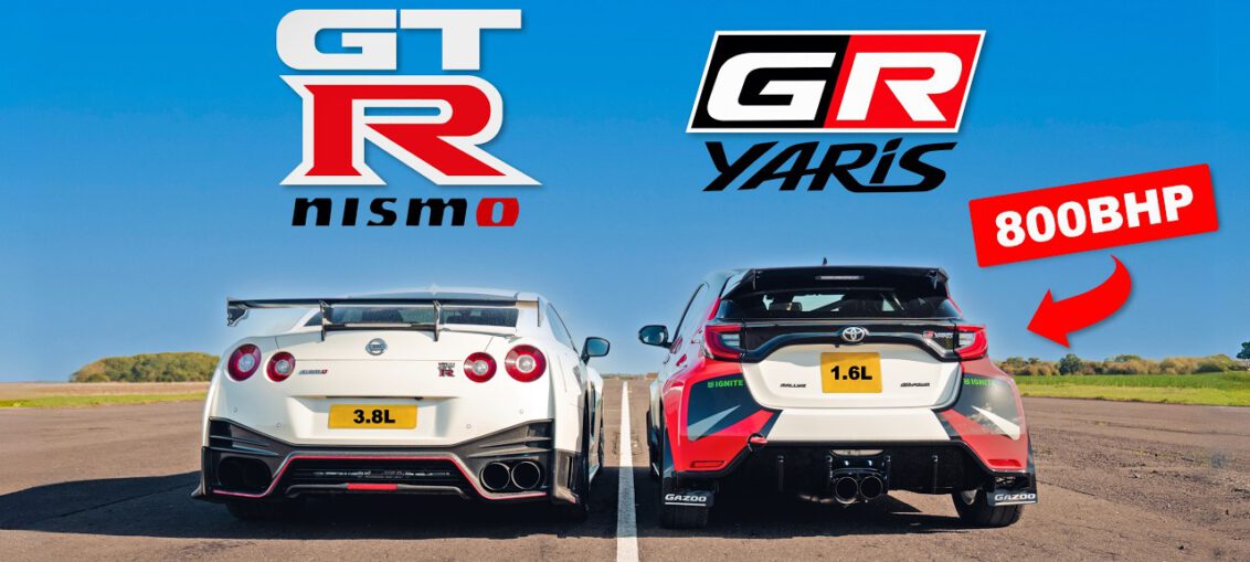800HP Toyota GR Yaris three-cylinder AWD racing an 850HP Nissan R35 GT-R Nismo twin-turbo V6