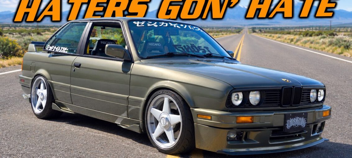 Modified 1989 BMW E30 325i with a turbocharged Toyota 2JZ engine, Tech 2 body kit and Messing Metallic paint.