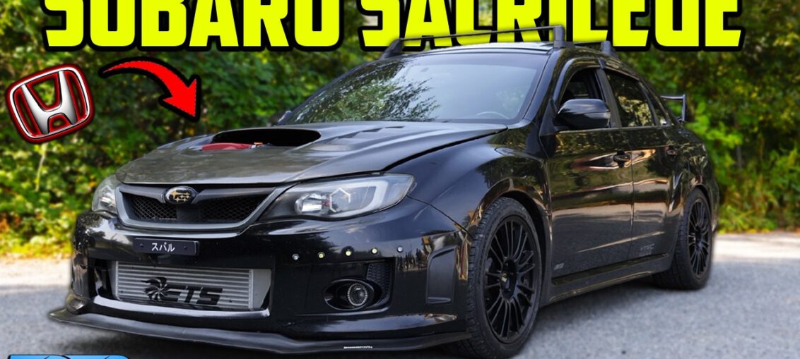 Honda K24 turbo engine swapped into a Subaru WRX STI with original all-wheel drive system.
