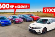 Modified Honda Civic Type R FL5, EP3 and EK9 competing in a tuned Honda drag race.