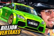 Six Lamborghini V12 supercars from Miura to Revuelto lined up for a drag race
